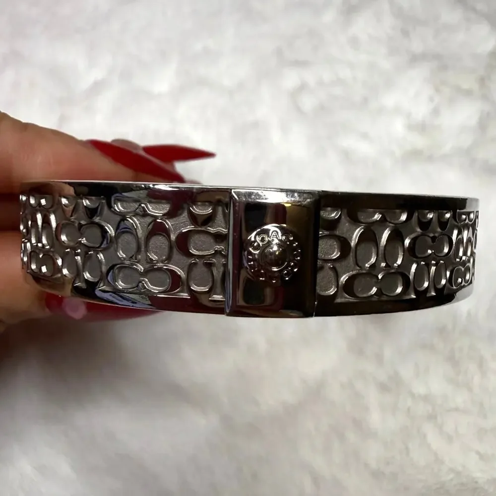 COACH Silver-Tone Quilted C Bangle Bracelet - Picture 4 of 7